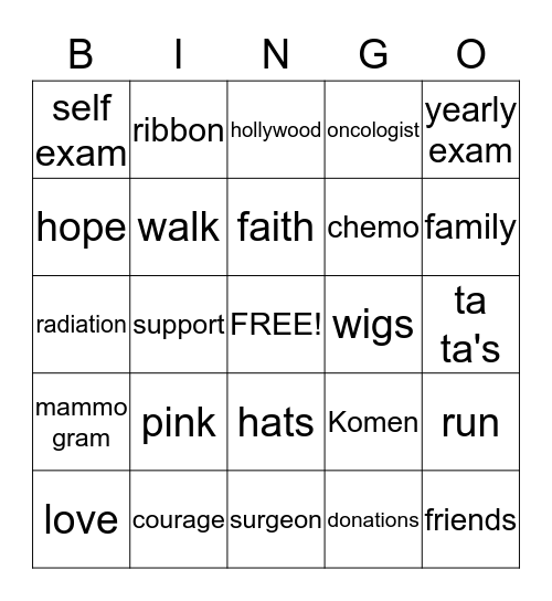 Pink Ribbon Bingo Card