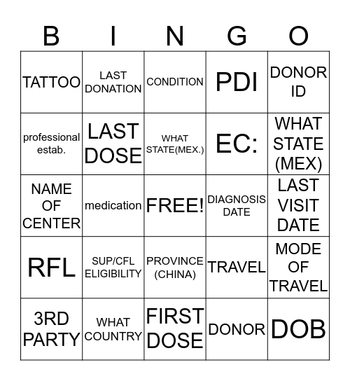 BS400 Bingo Card