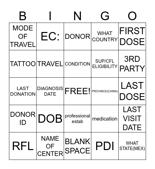 BS400 Bingo Card