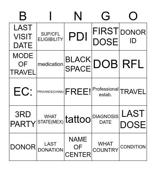 BS400 Bingo Card