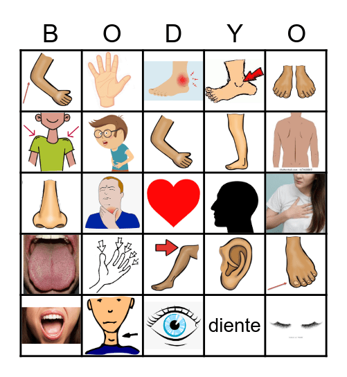 Partes de el Cuerpo Bingo Card