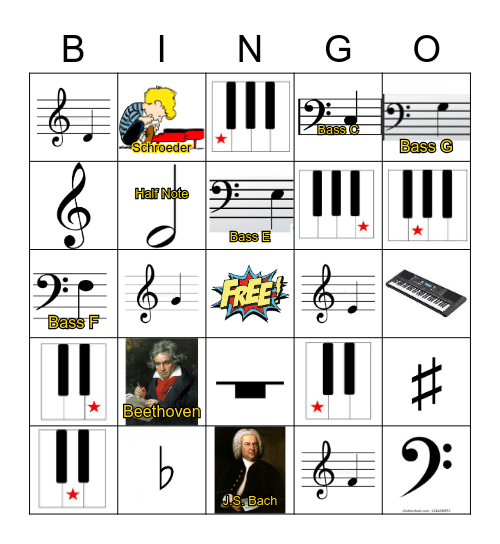 Piano Class Bingo V. 3  Mr. Warnick w/Labels Bingo Card