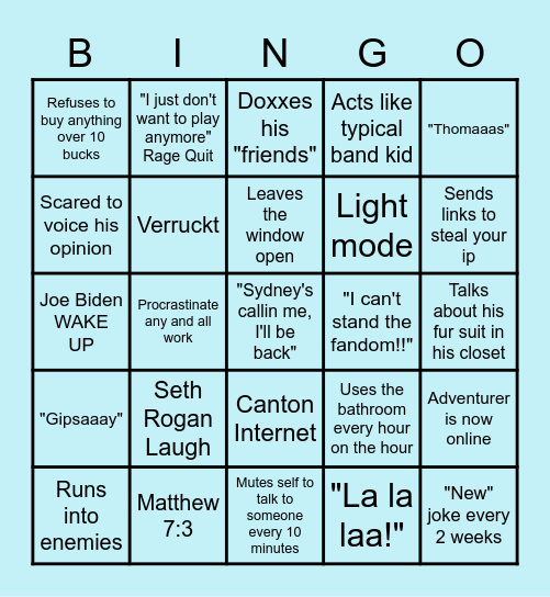 Gabe's Bingo Card