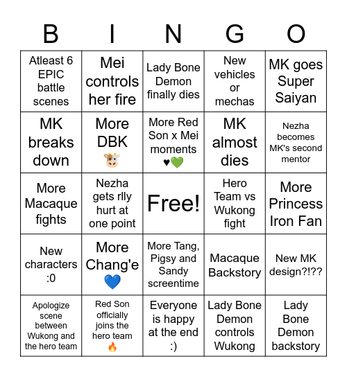 Monkie Kid Season 4 BINGO Card