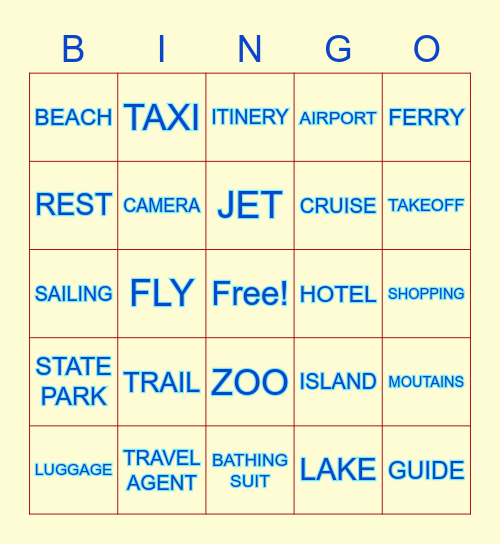 VACATION Bingo Card