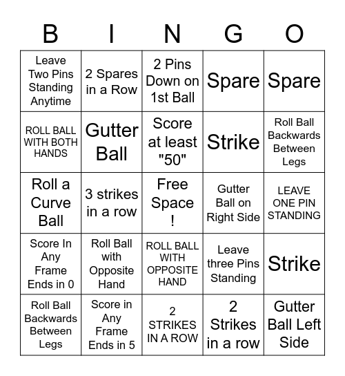 Bowling Bingo Card