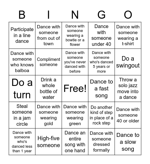 Swingo Bingo Card