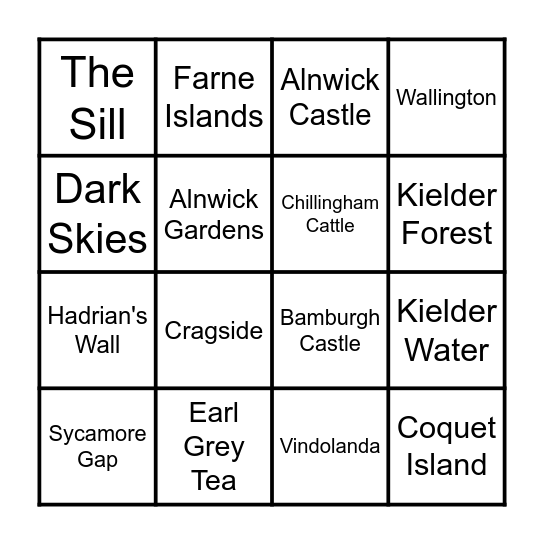Northumbrian Bingo Card