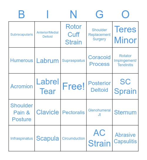 PT SHoulder Bingo Card