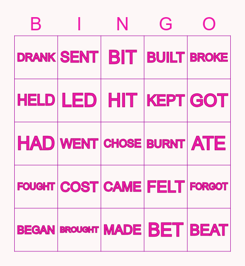 PAST SIMPLE Bingo Card