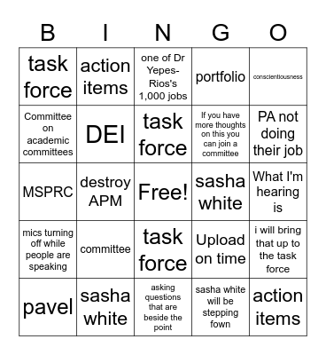 Class meeting Bingo Card