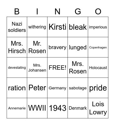 Number the Stars BINGO! Bingo Card