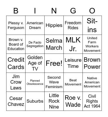 Unit 9-Social Changes Bingo Card