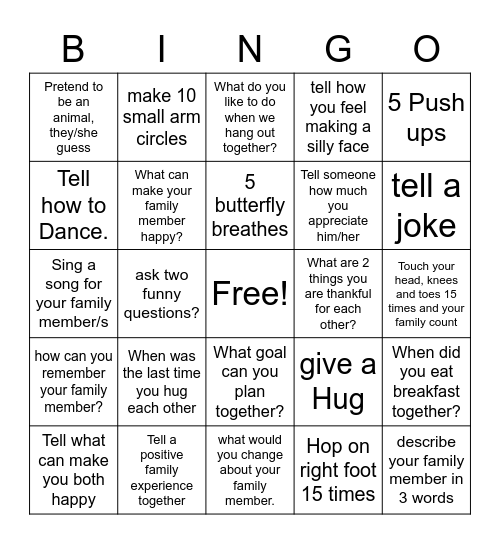 Fun Time Bingo Card