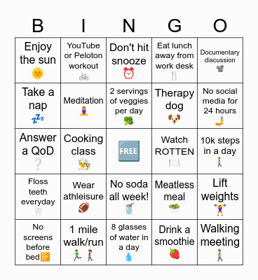 Rhythm 2022 Wellness Week Bingo Card