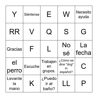 Spanish Review Bingo Card