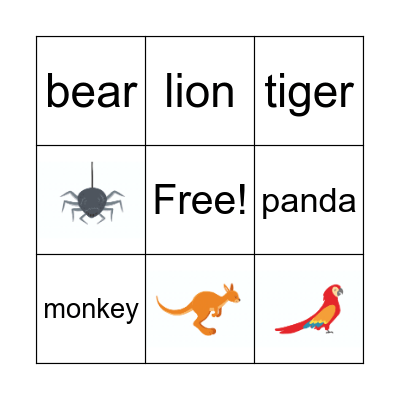 Animals Bingo Card