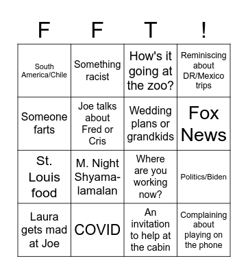 Family Fun Time Bingo Card
