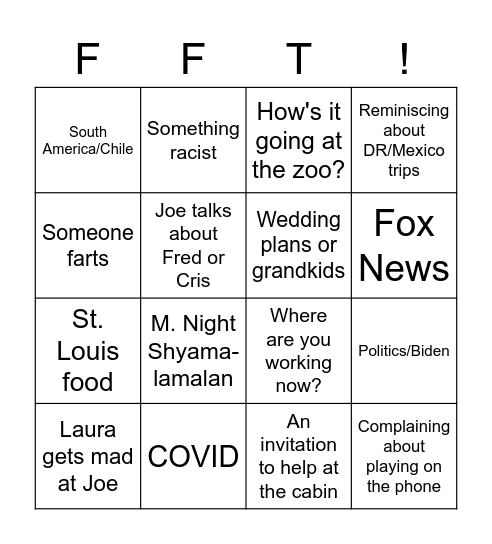 Family Fun Time Bingo Card