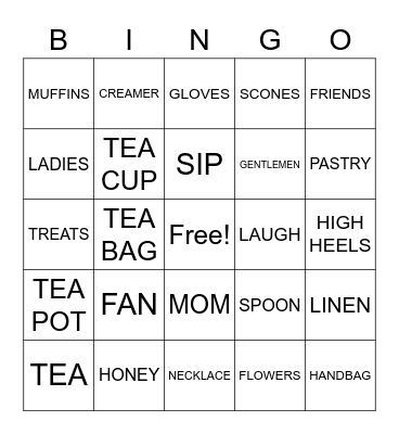 Tea Party BINGO Card