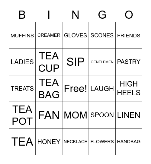 Tea Party BINGO Card