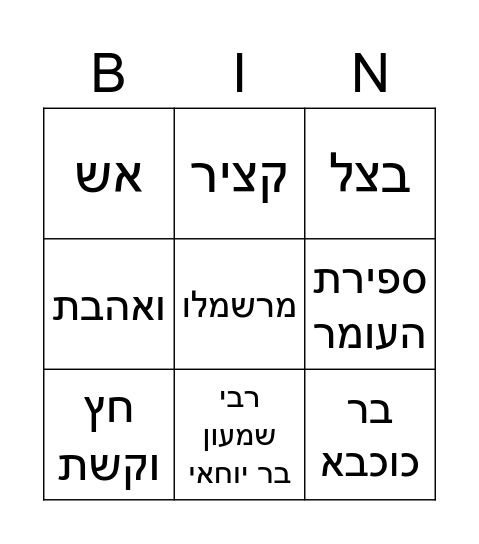 לג בעומר Bingo Card