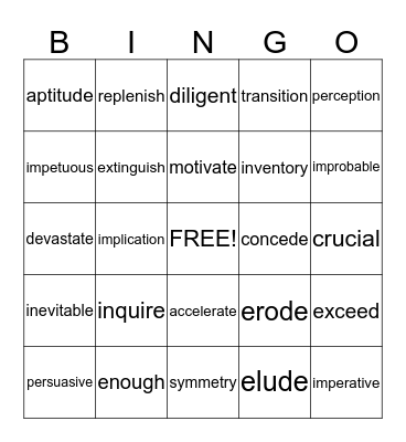 Vocabulary Bingo Card