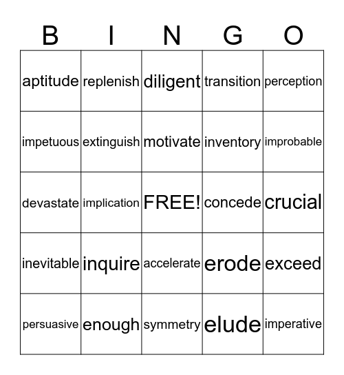 Vocabulary Bingo Card