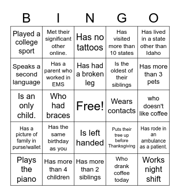 Find Someone Who.... Bingo Card
