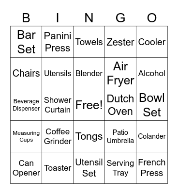 Gina & Scott's Shower Bingo Card
