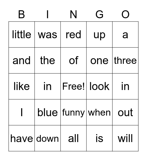 Tricky Words Bingo Card