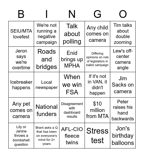 RUM Steering Committee Bingo Card