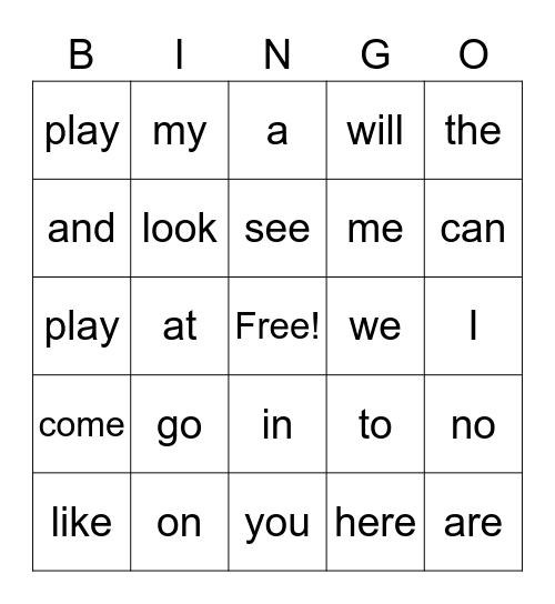 1st grade sight words Bingo Card