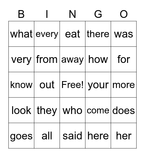 2nd grade sight words Bingo Card