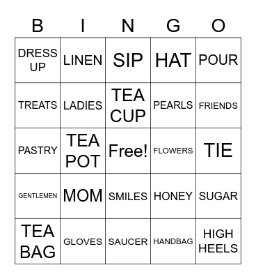 Tea Party BINGO Card