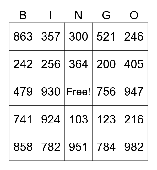 Números- Cientos Bingo Card