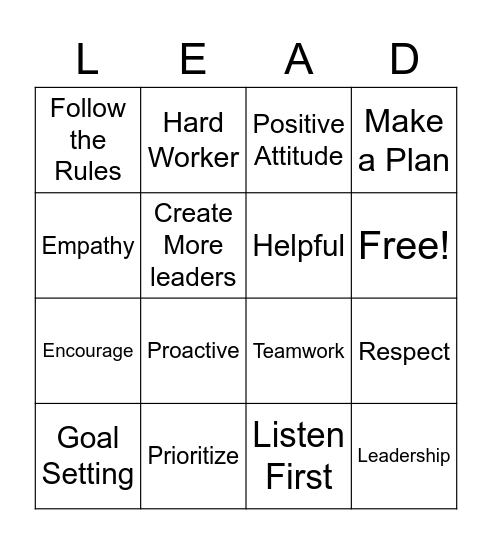 Leadership Bingo Card