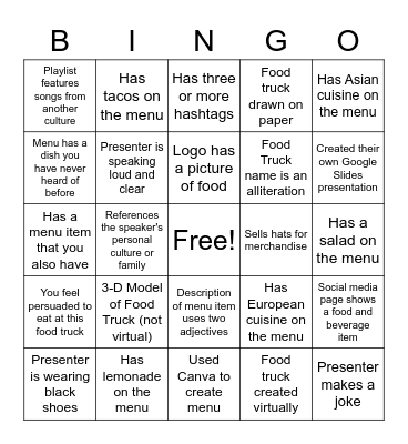 Presentation Bingo Card