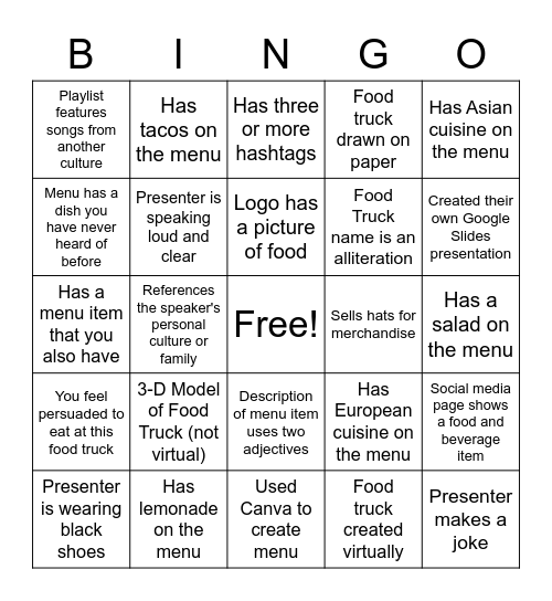 Presentation Bingo Card