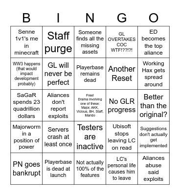 Galaxy Life 3.0 Bingo Card