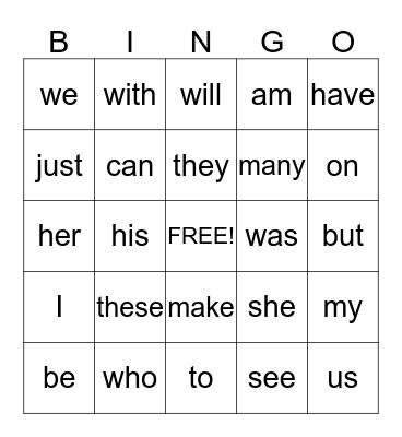 Sophia's Sight Words Bingo Card