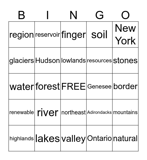 New York Land and Water Bingo Card