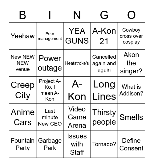 A-Kon Bingo Card