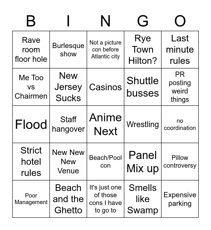 Anime Next Bingo Card