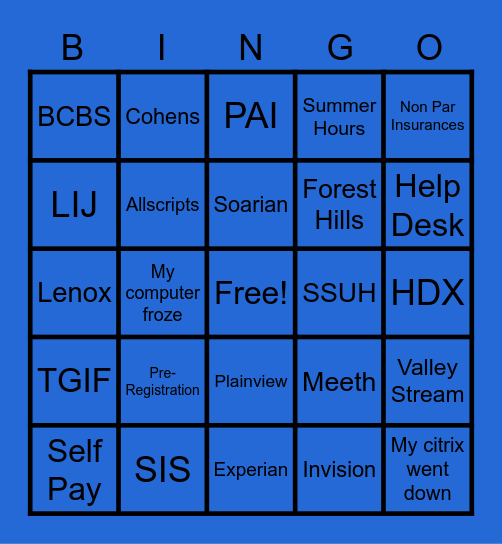 Pre Reg Bingo Card