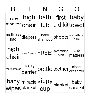 Baby Gift Bingo Card