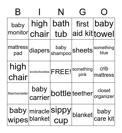 Baby Gift Bingo Card