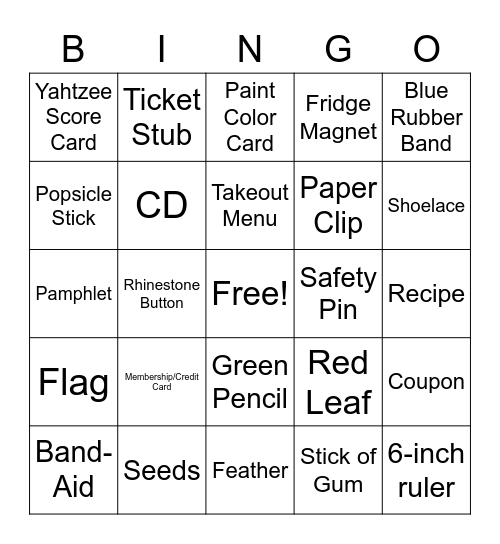 Scavenger Hunt Bingo Card