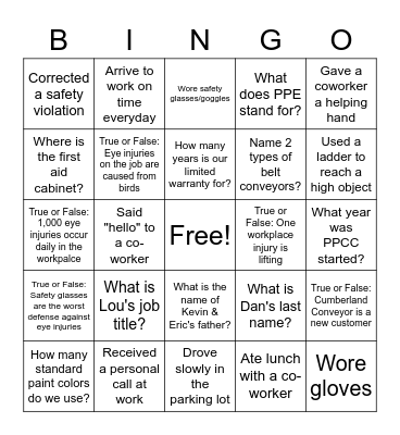 Power Pack Conveyor Bingo Card