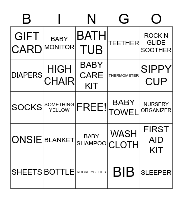 Baby Gift Bingo Card
